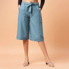 Sapphire-Blue Linen Slub Culottes