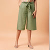Olive-Green Linen Slub Culottes