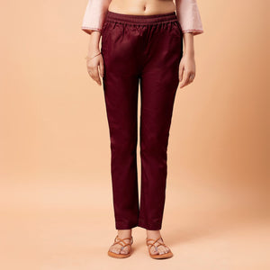 Maroon Cotton Satin Cigarette Pant