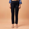 Navy-Blue Cotton Satin Cigarette Pant