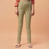 Olive-Green Cigarette  Lycra Lace Pant