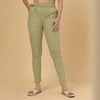 Olive-Green Cigarette Lycra Embroidered Pant