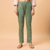 Olive-Green Cotton Satin Cigarette  Pant