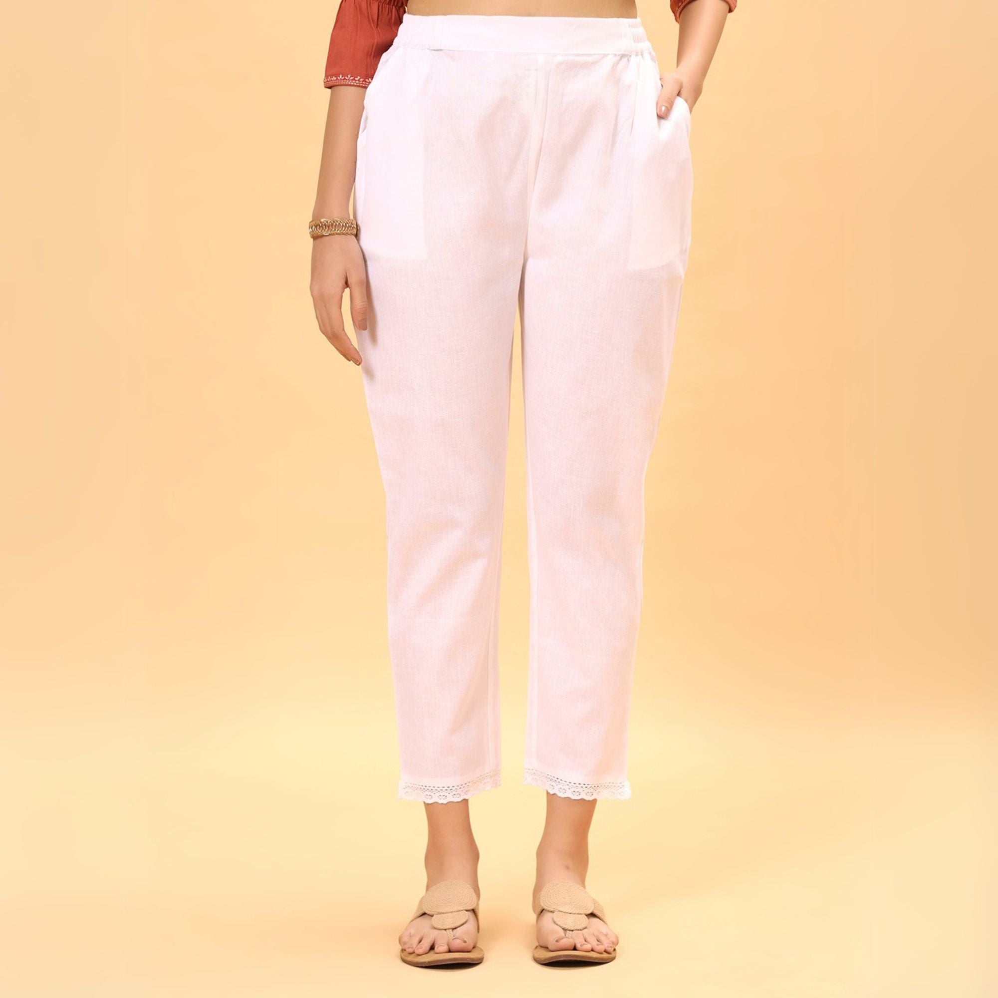 White Linen Lace Pant